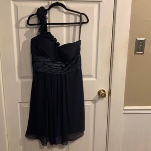 Bill Levkoff Braidsmaid Navy Blue Midi Dress